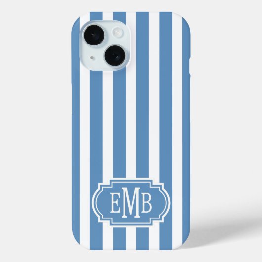 Coques Case-Mate iPhone Blue and White Monogrammed Stripes (Verso)