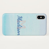 Coques Case-Mate iPhone Blue Aqua Aquarelle Fade mignonne Nom initial (Dos (Horizontal))