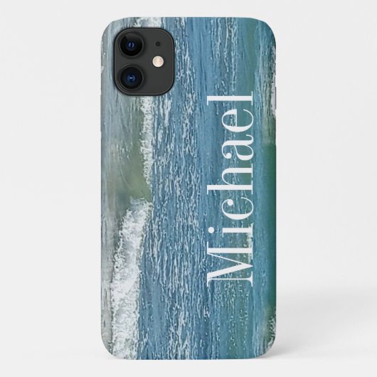 Coques Case-Mate iPhone Blue Atlantic Ocean Shore Simple Large Nom à impri (Dos)