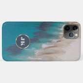 Coques Case-Mate iPhone Blue Beach & Gold Metal Typographie Monogramme Nom (Dos (Horizontal))