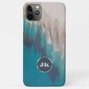 Case-Mate iPhone Case Blue Beach & Gold Metal Typographie Monogramme Nom