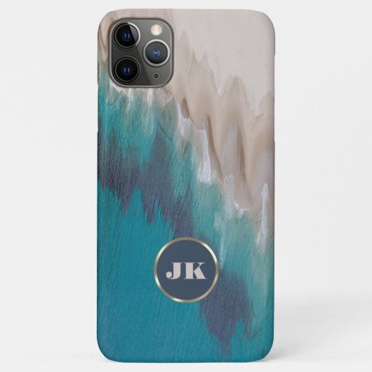 Coques Case-Mate iPhone Blue Beach & Gold Metal Typographie Monogramme Nom (Dos)
