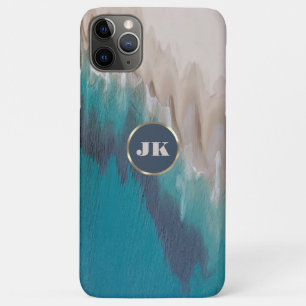 Case-Mate iPhone Case Blue Beach & Gold Metal Typographie Monogramme Nom