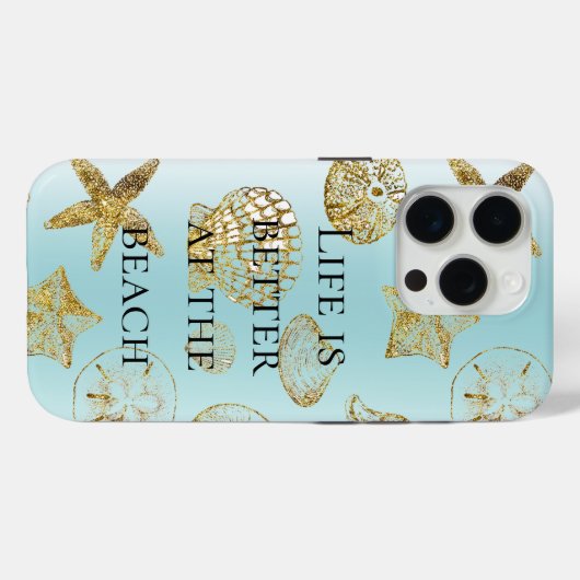 Coques Case-Mate iPhone Blue Beach Gold Sea Shells (Verso (horizontal))