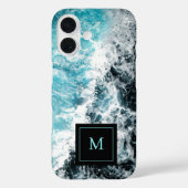 Coques Case-Mate iPhone Blue Black Ocean Waves Hawaii Monogramme (Verso)