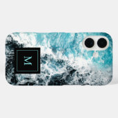 Coques Case-Mate iPhone Blue Black Ocean Waves Hawaii Monogramme (Verso (horizontal))
