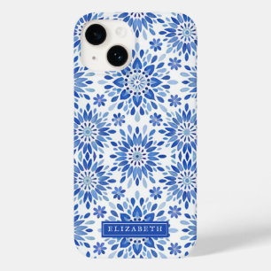 Coque Pour iPhone 14 Blue Boho Floral Nom du Motif Abstrait