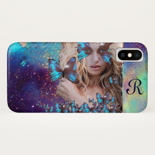 COQUES Case-Mate iPhone BLUE BUTTERFLY WITH GREEN GOLD SPARKLES (Dos (Horizontal))