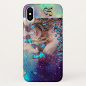 COQUES Case-Mate iPhone BLUE BUTTERFLY WITH GREEN GOLD SPARKLES (Dos)