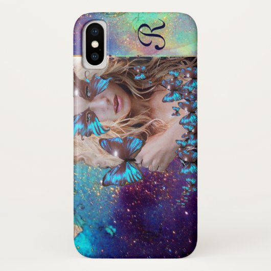 COQUES Case-Mate iPhone BLUE BUTTERFLY WITH GREEN GOLD SPARKLES (Dos)