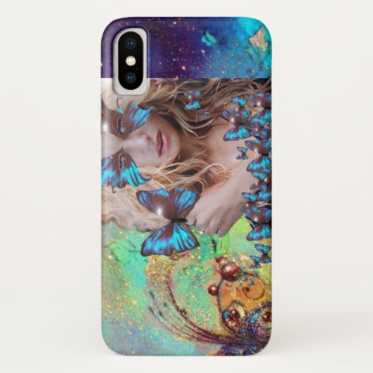 COQUES Case-Mate iPhone BLUE BUTTERFLY WITH GREEN GOLD SPARKLES (Dos)