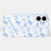 Coques Case-Mate iPhone Blue Coquette Bow Custom Name  (Verso (horizontal))