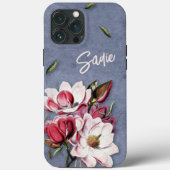 Coques Case-Mate iPhone Blue Denim Floral Monogrammed (Verso)