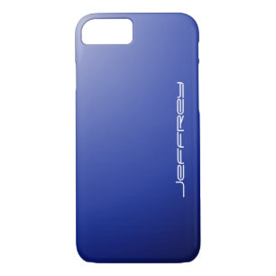 Coque iPhone 7 Blue Fade & White, Personalized Name, Minimalist