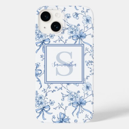 Coques Case-Mate iPhone Blue Floral French Toile Monogram Name  (Verso)