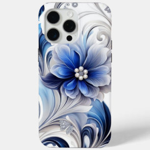 Coque iPhone 15 Pro Max Blue Floral Pastel Soft Design