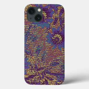 iPhone 13 Coque Blue flowers against leaf camouflage