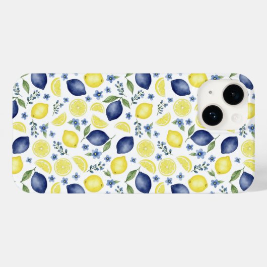 Coques Case-Mate iPhone Blue French Country Lemon Pattern (Verso (horizontal))