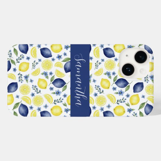 Coques Case-Mate iPhone Blue French Country Lemon Pattern Name (Verso (horizontal))