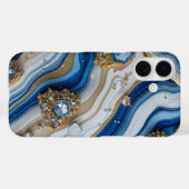 Coques Case-Mate iPhone Blue Geode Gemstone with Gold Crystals – Luxury (Verso (horizontal))