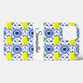 Coques Case-Mate iPhone Blue Geometric Lemon Tile (Verso (horizontal))