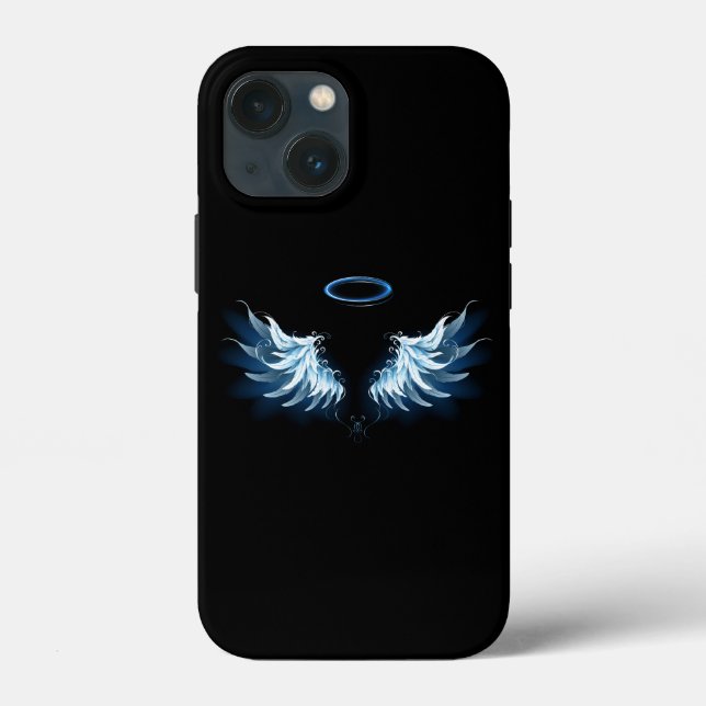 Coques Case-Mate iPhone Blue Glowing Angel Wings on black background (Verso)