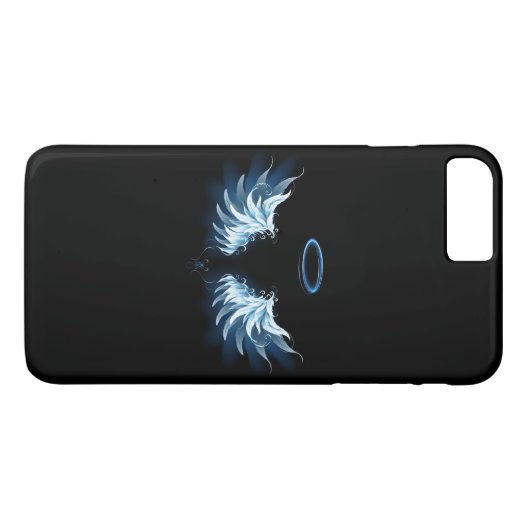 Coques Case-Mate iPhone Blue Glowing Angel Wings on black background (Dos (Horizontal))