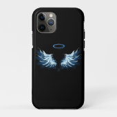 Coques Case-Mate iPhone Blue Glowing Angel Wings on black background (Dos)