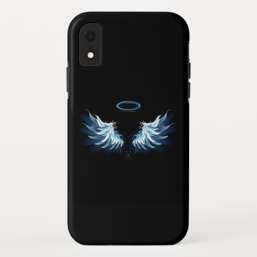 Coques Case-Mate iPhone Blue Glowing Angel Wings on black background (Dos)