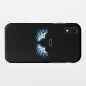 Coques Case-Mate iPhone Blue Glowing Angel Wings on black background (Dos (Horizontal))