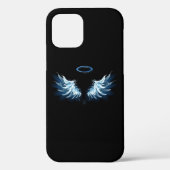 Coques Case-Mate iPhone Blue Glowing Angel Wings on black background (Verso)