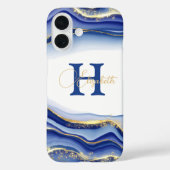 Coques Case-Mate iPhone Blue Gold Ink Monogramme Nom initial (Verso)