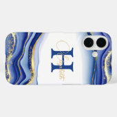 Coques Case-Mate iPhone Blue Gold Ink Monogramme Nom initial (Verso (horizontal))