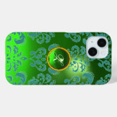 COQUES Case-Mate iPhone BLUE GREEN DAMASK EMERALD GEMSTONE MONOGRAS (Verso (horizontal))