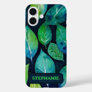 Coques iPhone 16 Plus Blue Green Leaf Nature Botanique Zen Art Cadeau