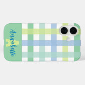 Coques Case-Mate iPhone Blue Green Lime Pastel En vichy Motif Monogramme (Verso (horizontal))