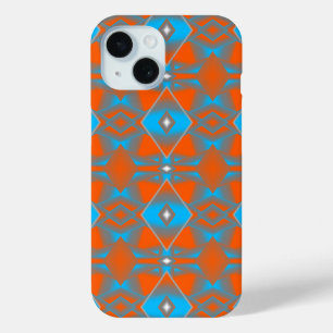 Coque Pour iPhone 15 Blue Grey Orange Ombre Géométrique Art Abstrait