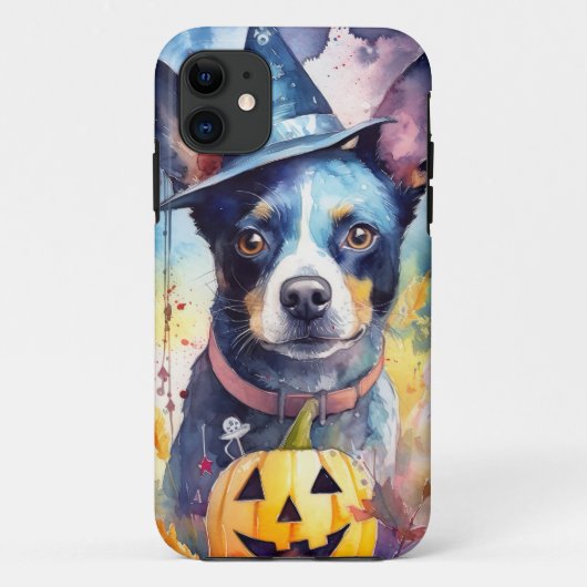 Coques Case-Mate iPhone Blue Heeler Halloween avec citrouilles effrayant (Dos)