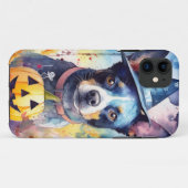 Coques Case-Mate iPhone Blue Heeler Halloween avec citrouilles effrayant (Dos (Horizontal))