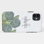 Coques Case-Mate iPhone Blue Hydrangea Custom Floral Monogramme Chic (Dos (Horizontal))