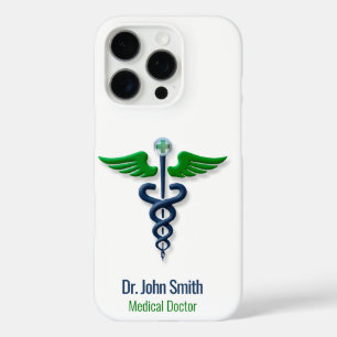 Coques iPhone 16 Pro Blue Médicale Caduceus Stylish Green Wings Cross