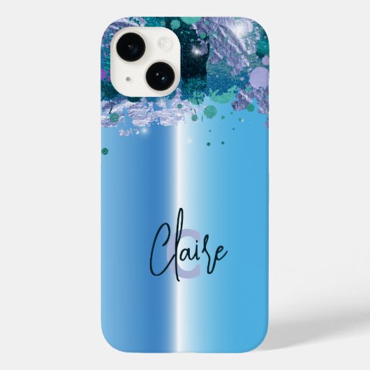 Coques Case-Mate iPhone Blue Metallic Art Luxe Chic Design Glam (Verso)