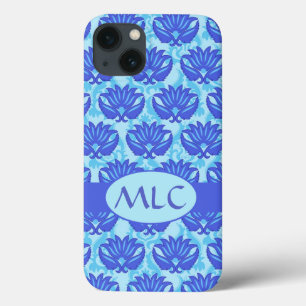 Etui iPhone 13 Blue Navy Turquoise Moderne Damask Monogramme Pers