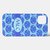 Coques Case-Mate iPhone Blue Navy Turquoise Moderne Damask Monogramme Pers (Verso (horizontal))