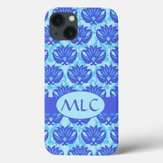 Coques Case-Mate iPhone Blue Navy Turquoise Moderne Damask Monogramme Pers (Verso)