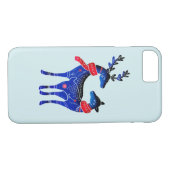 Coques Case-Mate iPhone Blue Nordic Christmas Reindeer Pair (Dos (Horizontal))