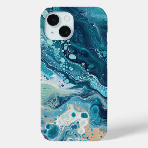 Coque Pour iPhone 15 Blue Ocean Paint Pour Abstrait Liquid Aesthétique