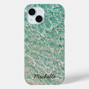 Coque Pour iPhone 15 Blue Ocean Summer Beach Waves Nom personnalisé