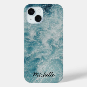 Coque Pour iPhone 15 Blue Ocean Summer Beach Waves Nom personnalisé