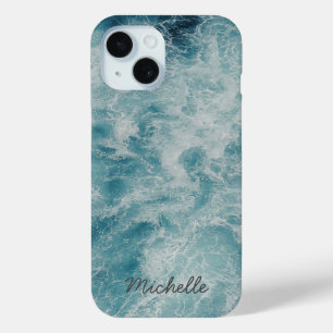 Coque Pour iPhone 15 Blue Ocean Summer Beach Waves Nom personnalisé
